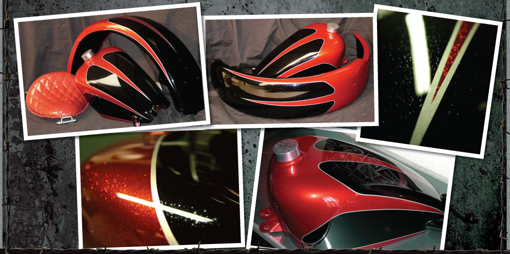 Harley red and black flake scallop paintwork